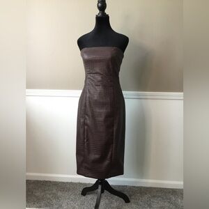 7 For All Mankind Brown faux leather Strapless midi dress